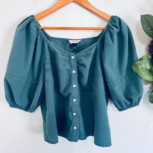 Universal Thread teal cotton boho square neck puff sleeve top